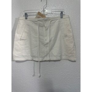 NWT Ghanda Womens White Denim Mini Skirt Drawstring Waist Pockets Size 10